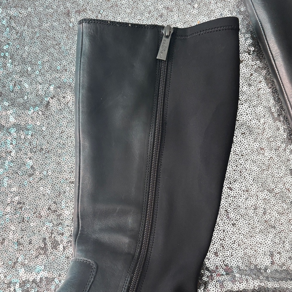 JSlides Leather Black Chunky Platform Knee-High Boots Size 8 M - Picture 8 of 17